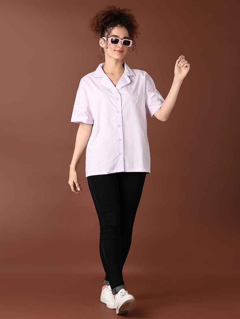 women lavender solid short sleeve shirt - 21593524 - Standard Image - 4