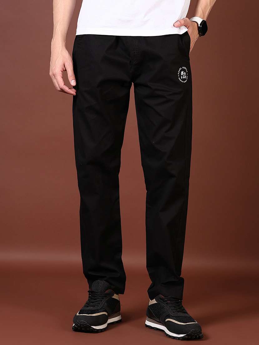 men solid mid rise full length tack pant