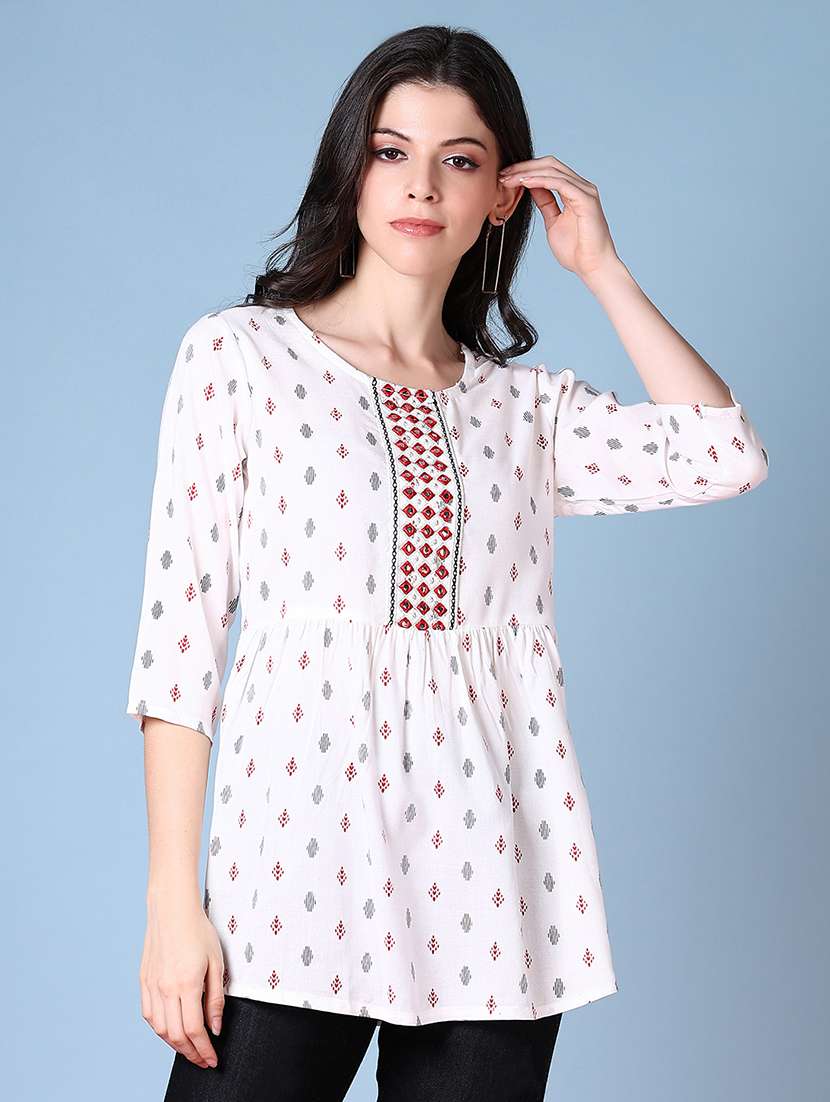 women printed three quarter sleeve a-line kurti - 21593741 -  Standard Image - 1