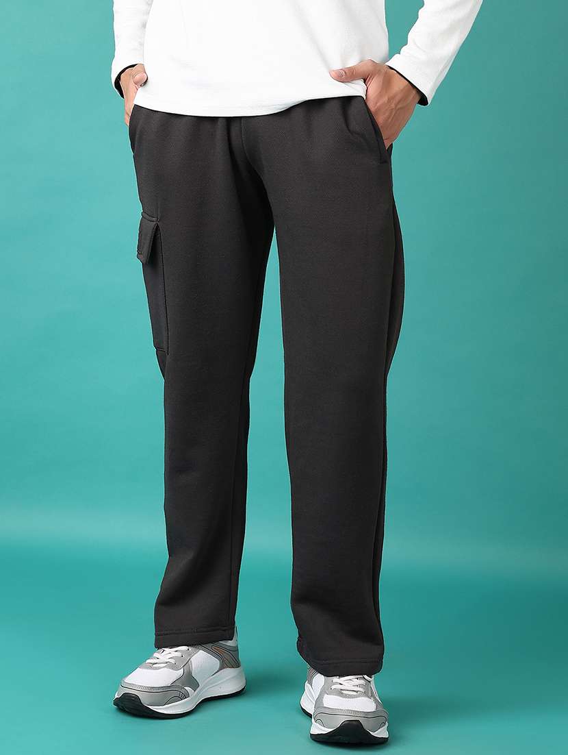 men solid full length track pant