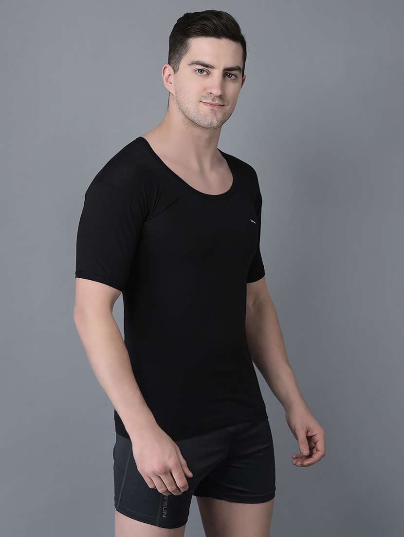 men pack of 2 solid half sleeve vest - 21594464 -  Standard Image - 1