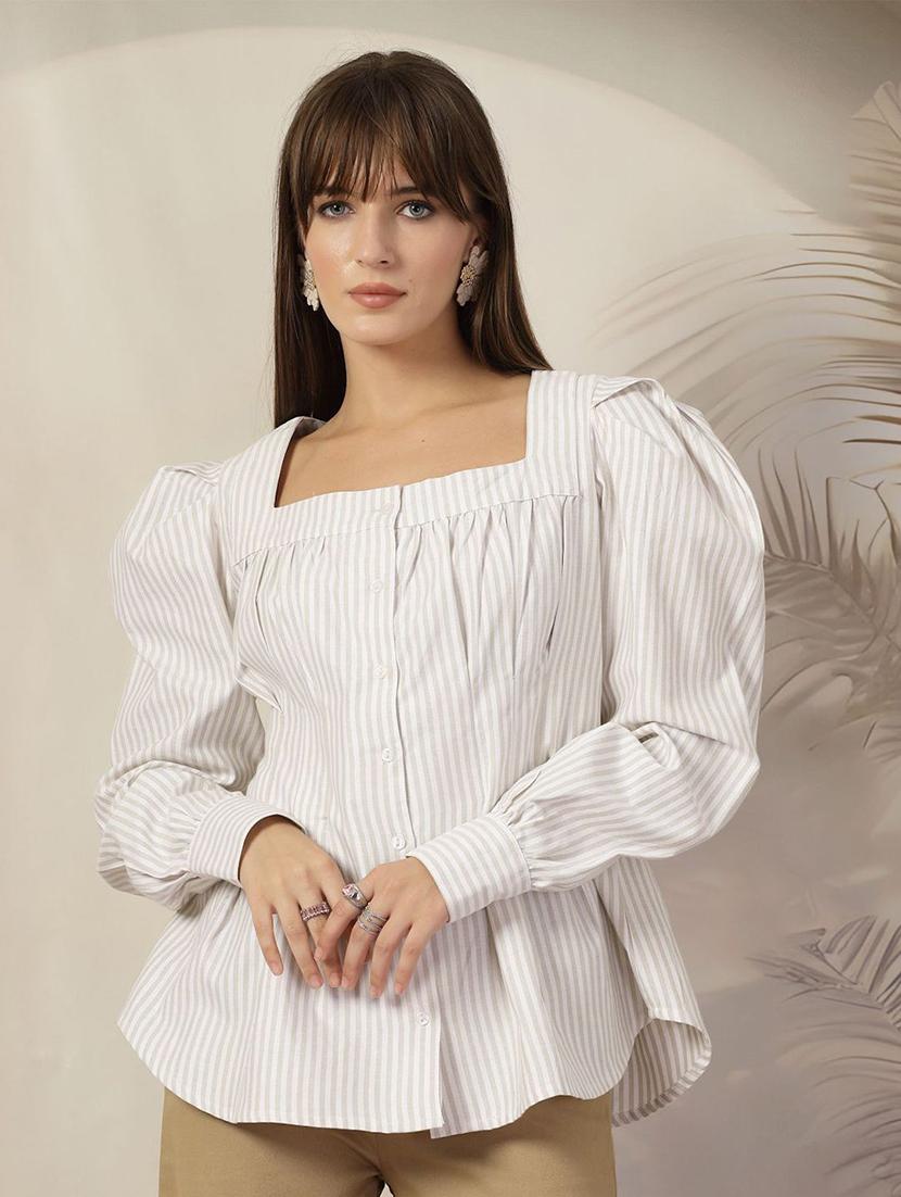 women white stripes regular shirt - 21594837 - Standard Image - 1