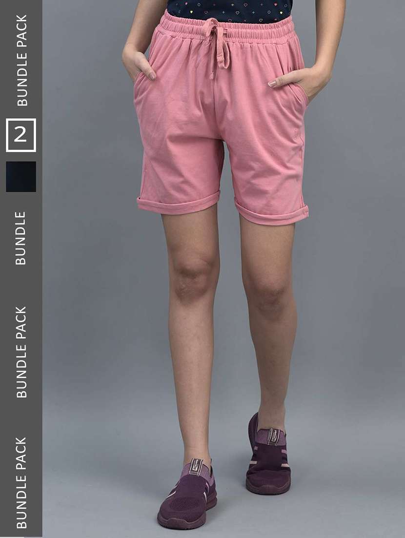 women solid regular fit loungewear shorts combo