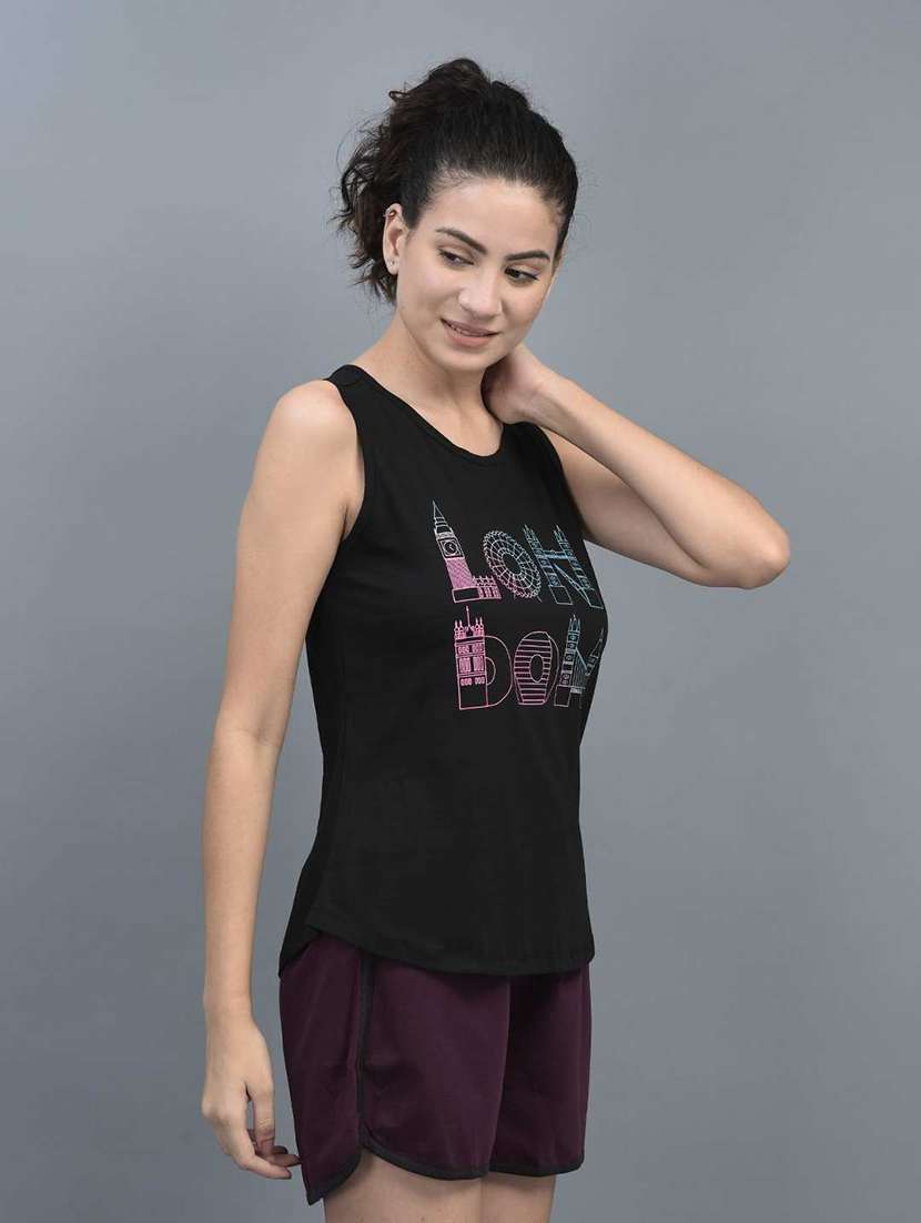 women printed sleeveless regular fit tank top