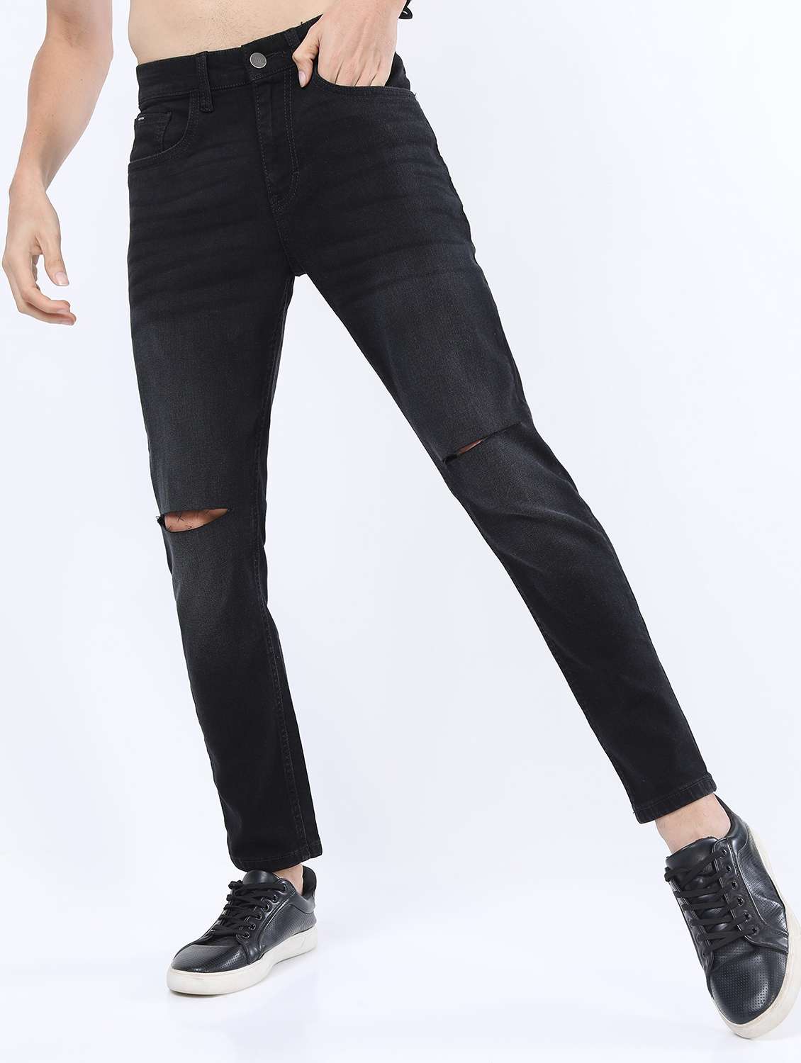 men mid rise slash knee jeans