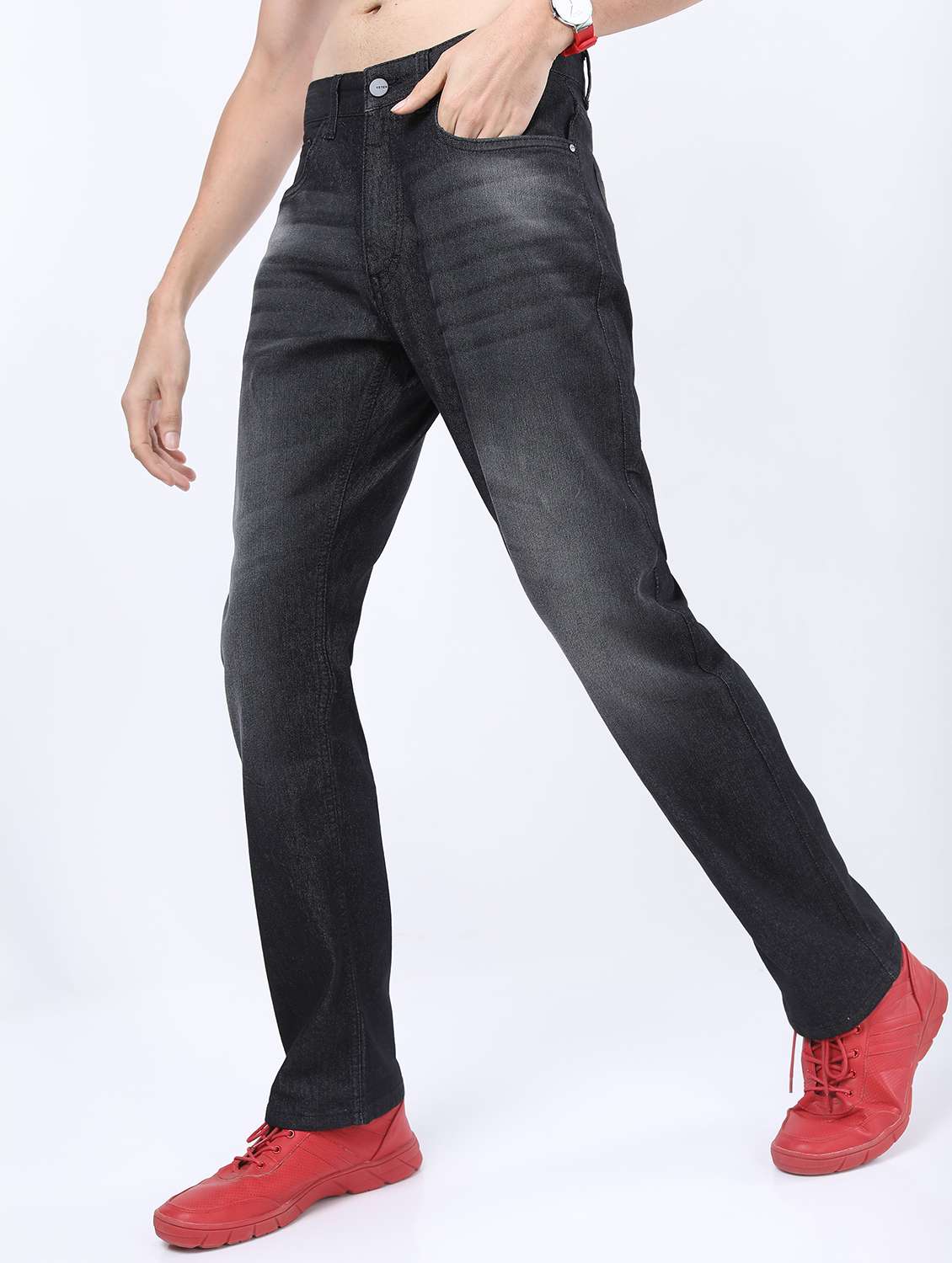 men mid rise plain jeans