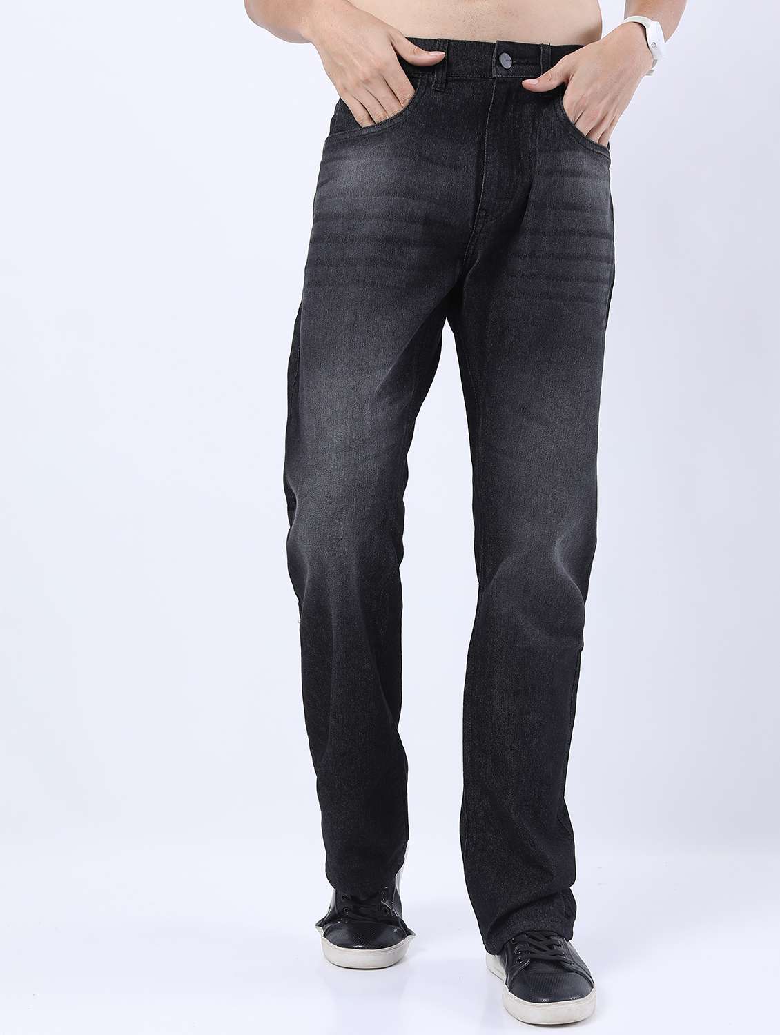 men mid rise plain jeans