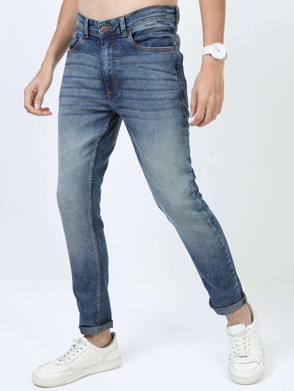 men plain slim fit mid rise jeans - 21596129 -  Standard Image - 1