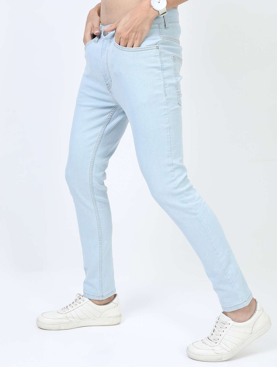 men plain slim fit mid rise jeans - 21596130 - Standard Image - 1