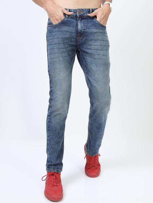 men plain slim fit mid rise jeans - 21596131 -  Standard Image - 0