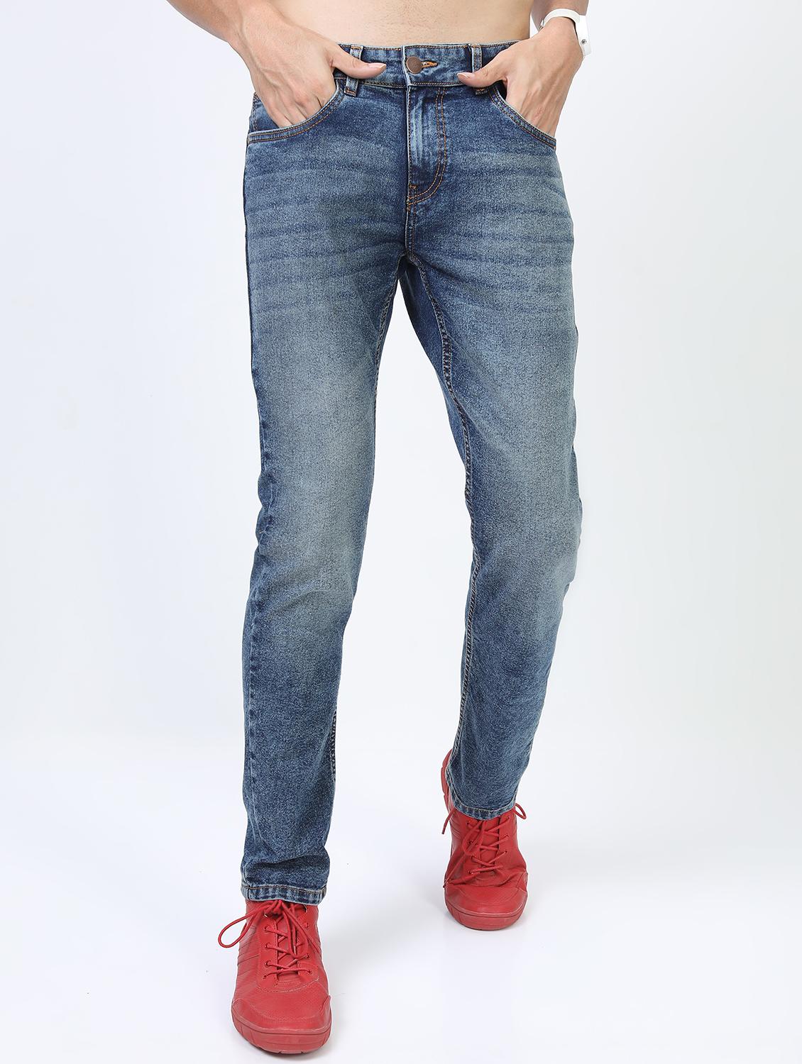 men plain slim fit mid rise jeans - 21596131 -  Zoom Image - 0