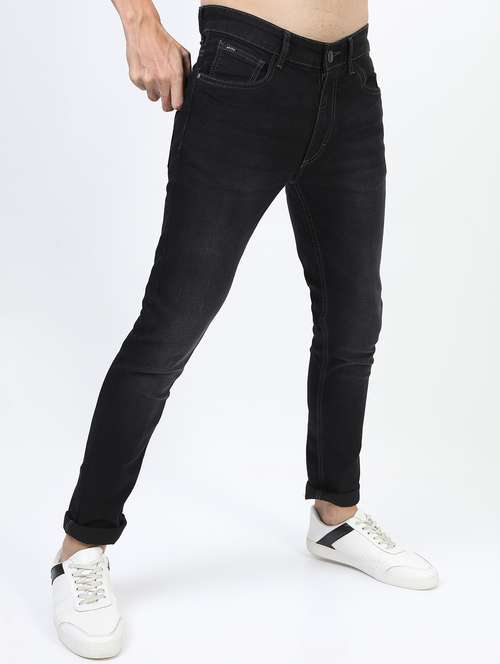 men plain slim fit mid rise jeans - 21596138 - Standard Image - 0