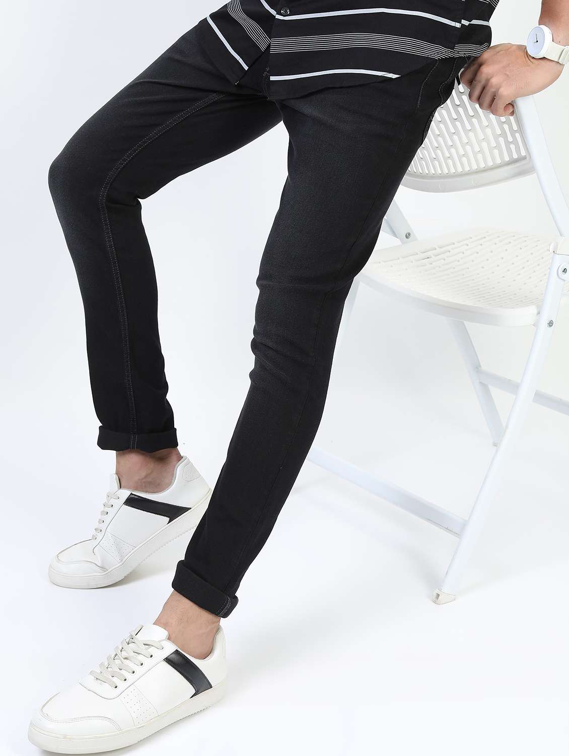 men plain slim fit mid rise jeans - 21596138 - Standard Image - 1