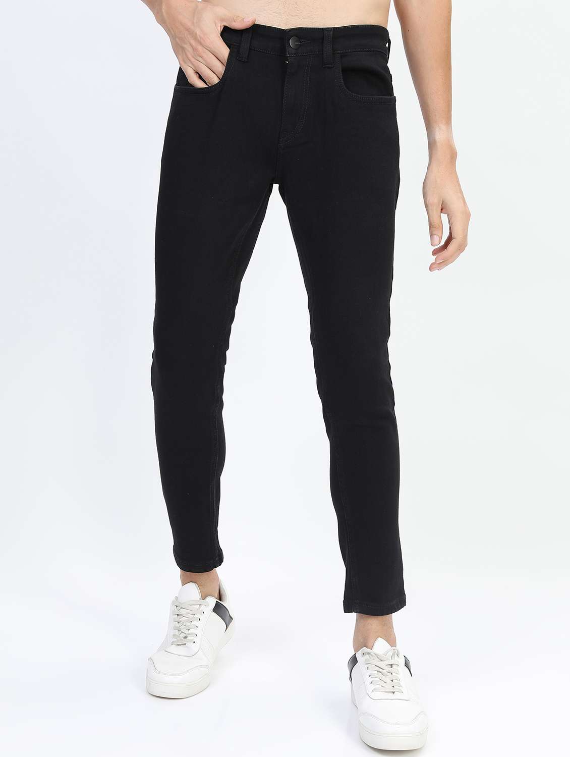 men mid rise plain slim fit jeans - 21596139 - Zoom Image - 0