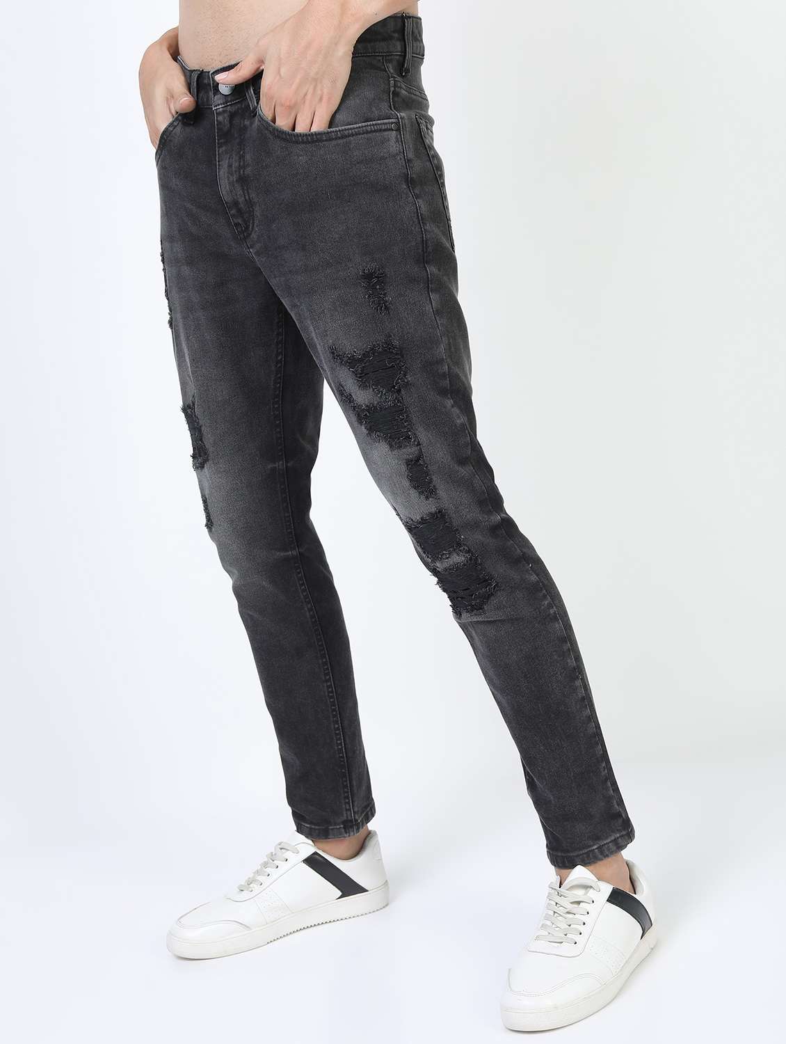 men mid rise distressed slim fit jeans - 21596153 -  Standard Image - 1