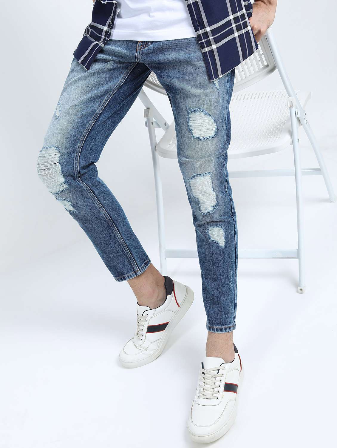 men distressed slim fit mid rise jeans - 21596171 -  Standard Image - 4