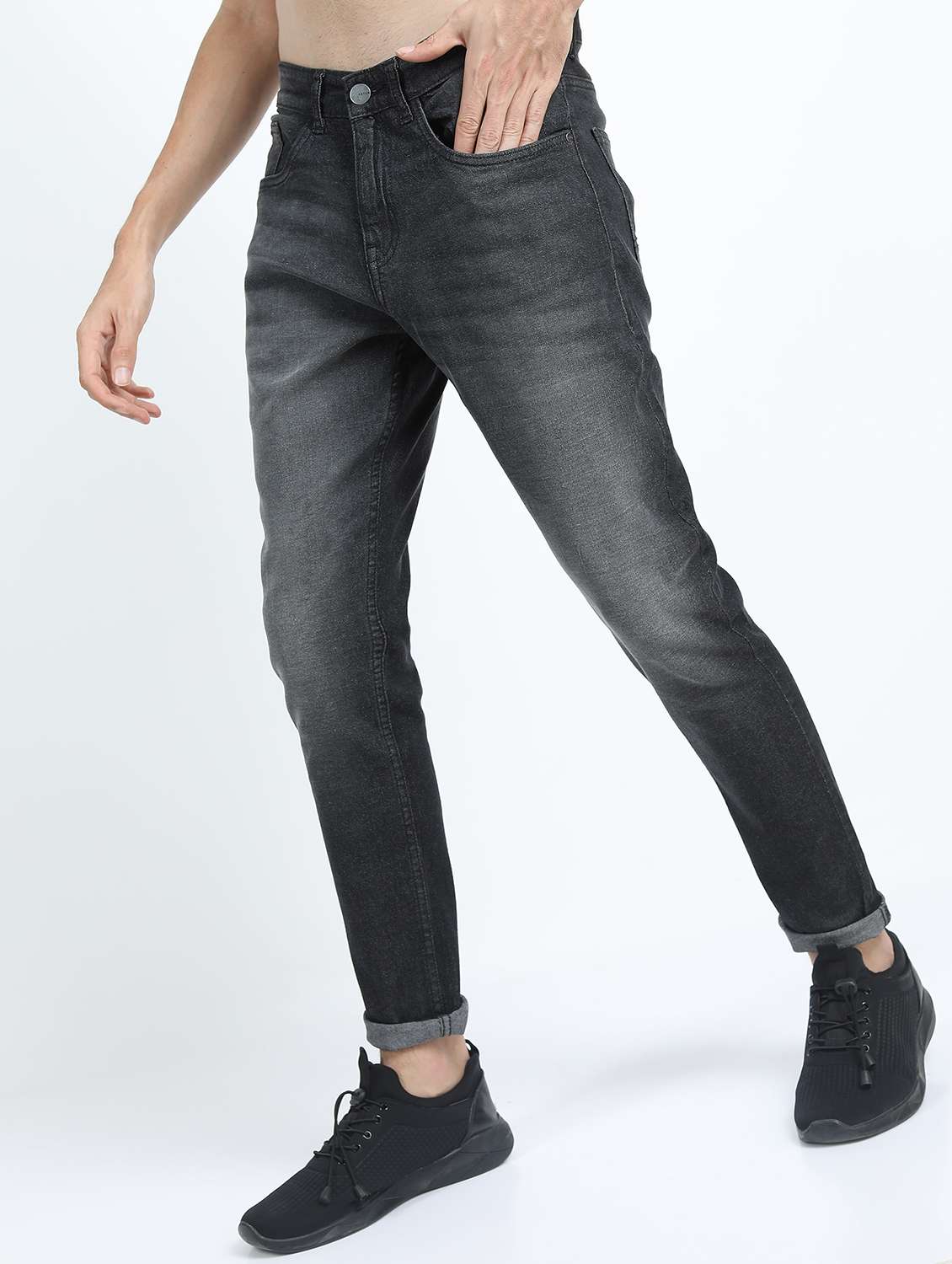 men plain slim fit mid rise jeans - 21596173 - Standard Image - 1
