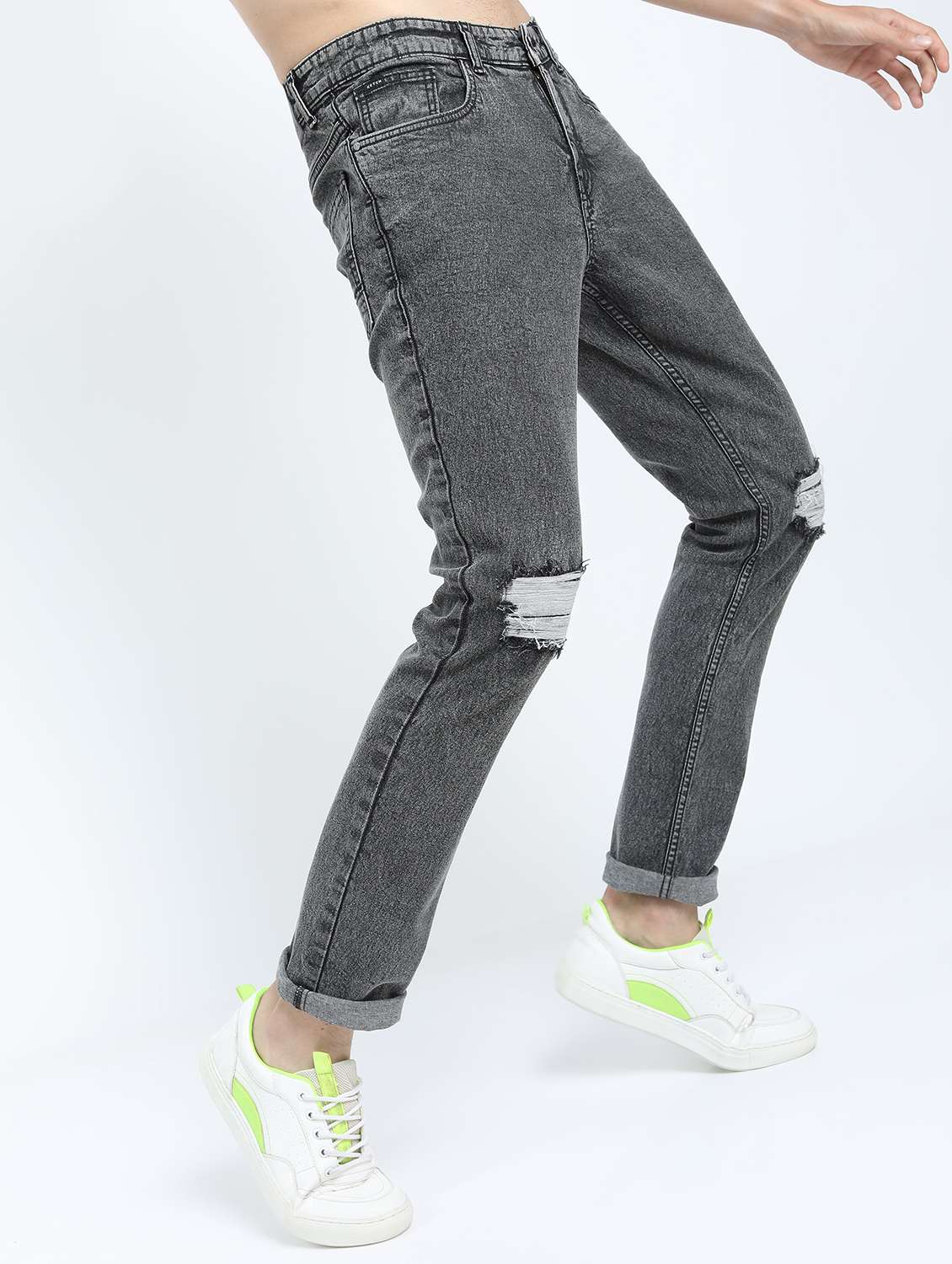 men slash knee mid rise slim fit jean - 21596175 -  Standard Image - 1