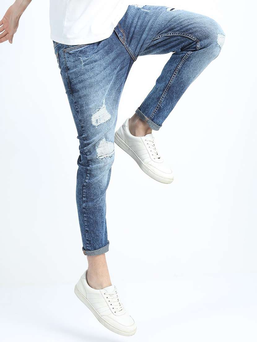 men distressed slim fit mid rise jeans - 21596181 -  Standard Image - 1