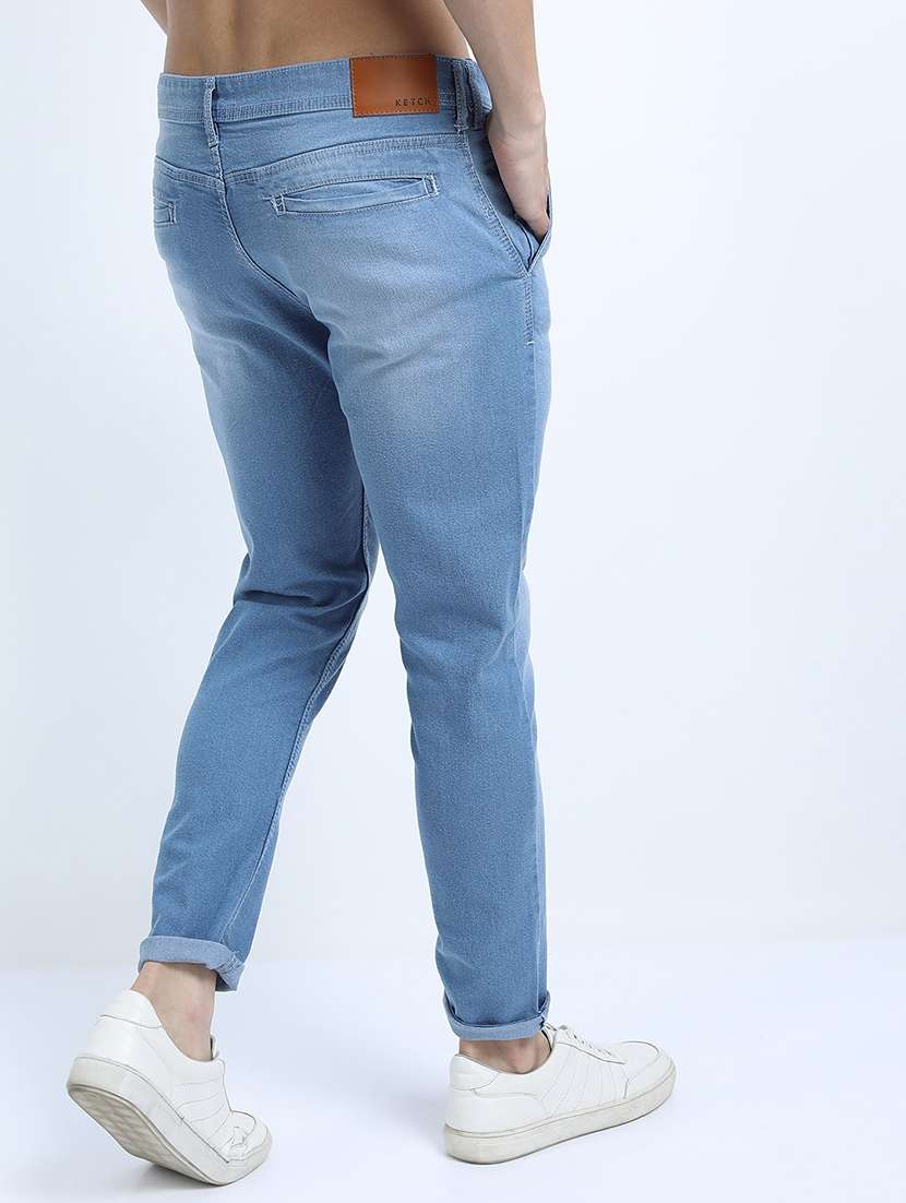 men plain slim fit mid rise jeans - 21596194 -  Standard Image - 1