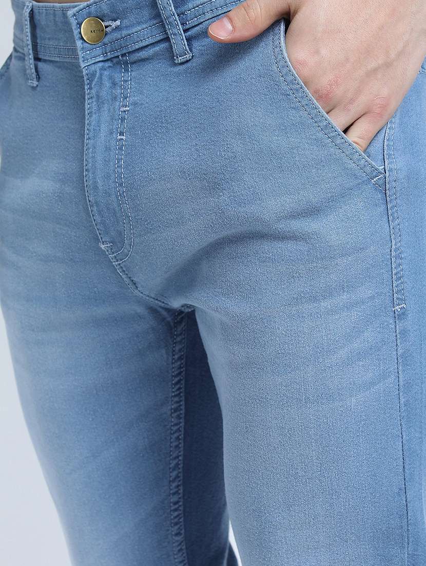 men plain slim fit mid rise jeans - 21596194 -  Standard Image - 4