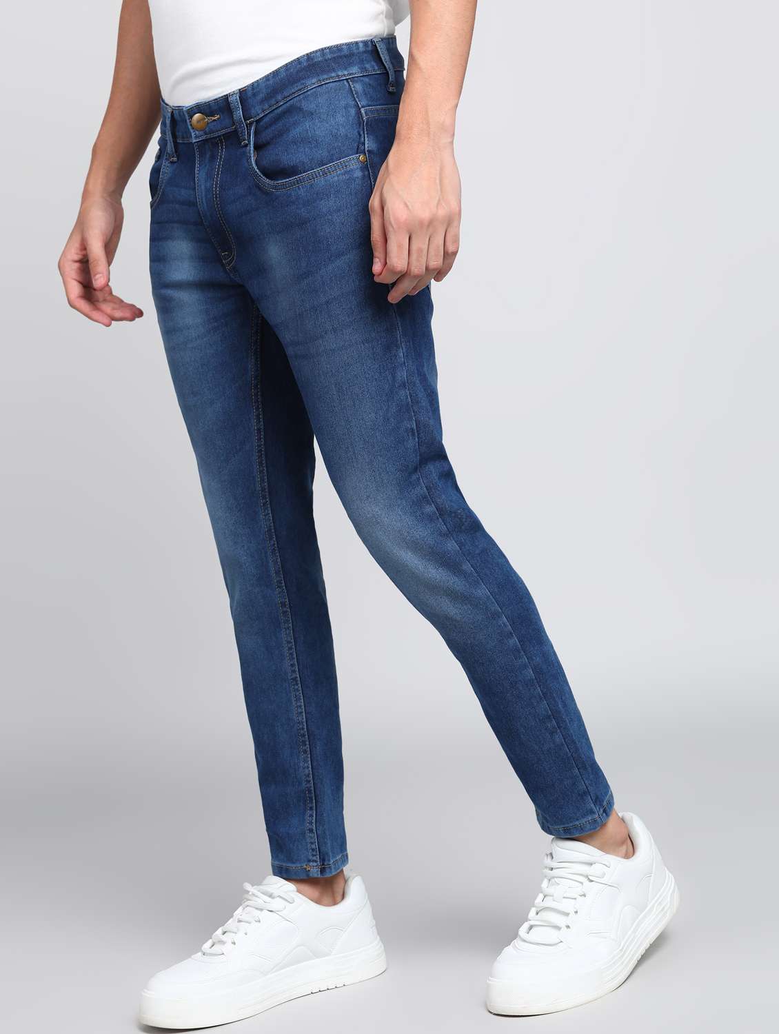 men plain slim fit mid rise jeans - 21596199 - Standard Image - 1