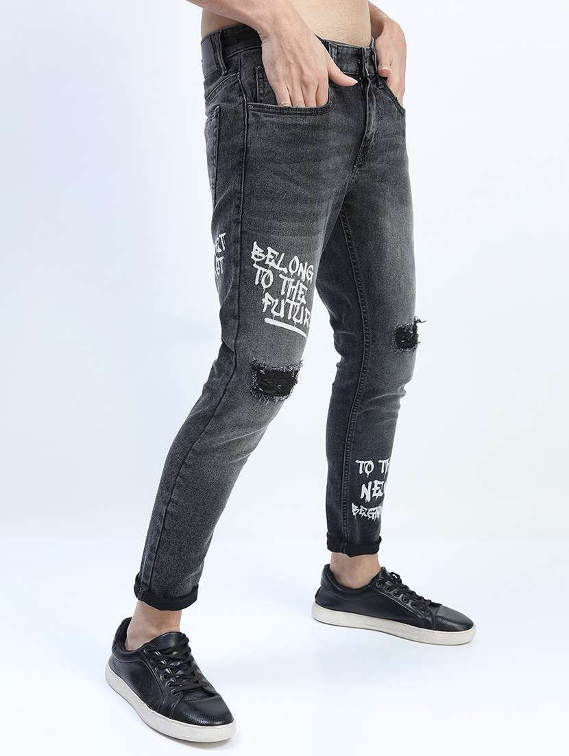 men distressed slim fit mid rise jeans - 21596200 -  Standard Image - 1