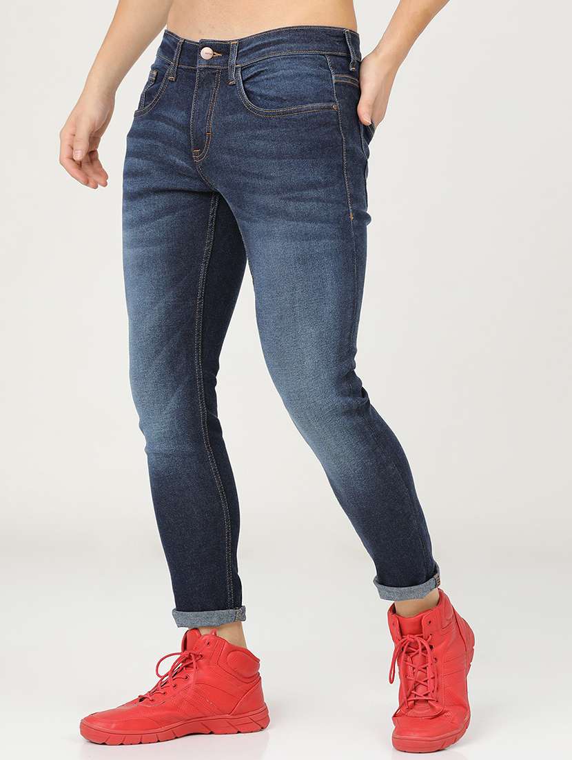 men plain slim fit mid rise jeans - 21596217 -  Standard Image - 1