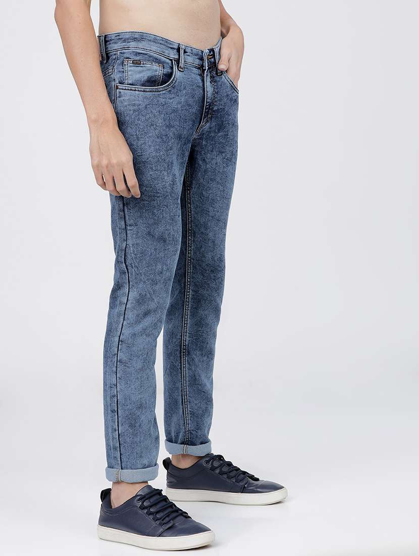 men plain slim fit mid rise jeans - 21596234 -  Standard Image - 1