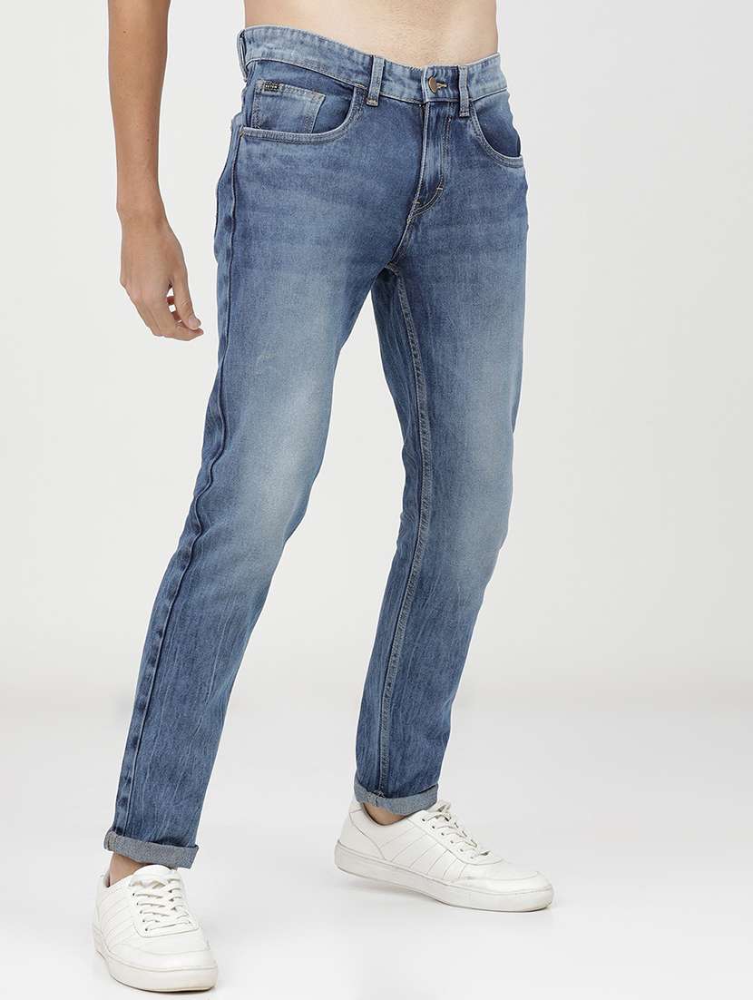 men plain slim fit mid rise jeans - 21596246 -  Standard Image - 1