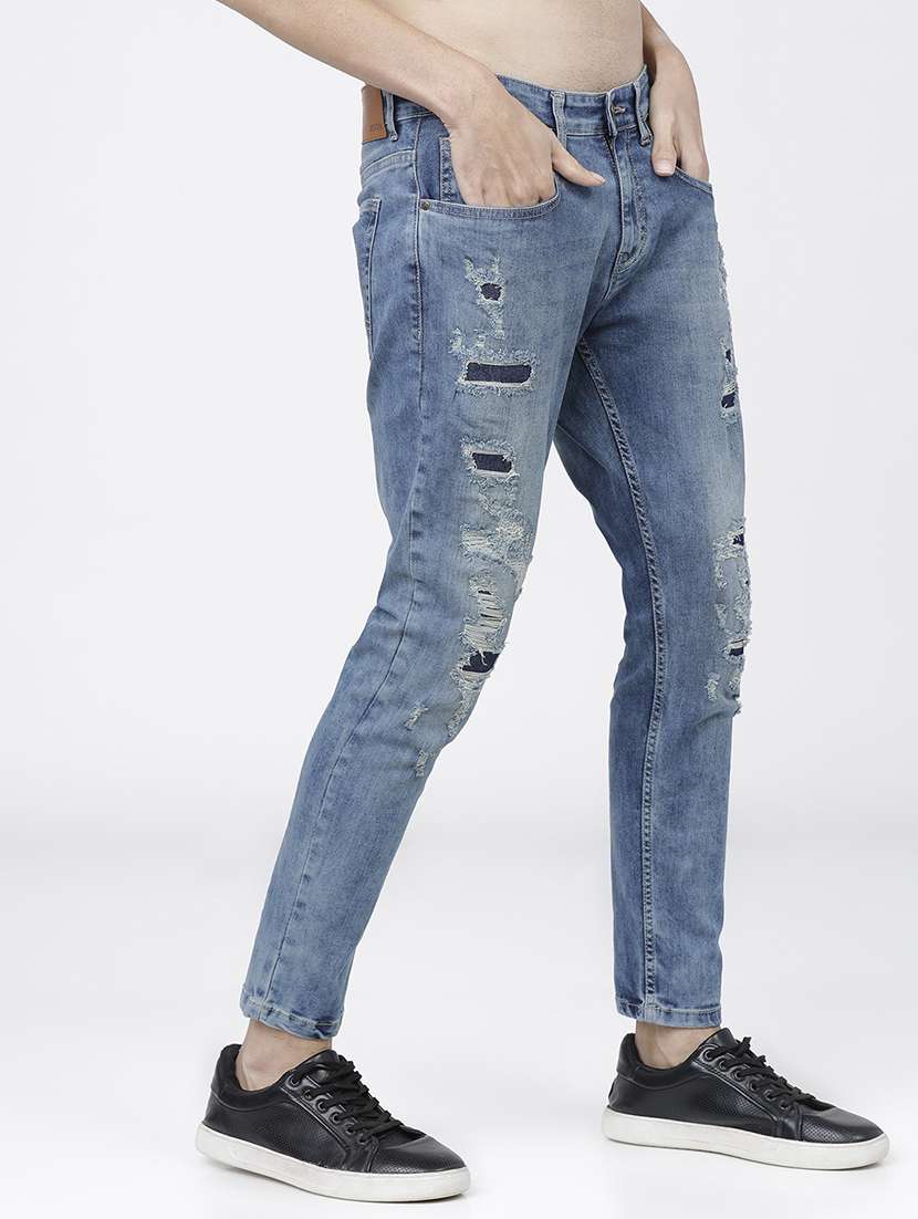 men distress slim fit mid rise jeans - 21596247 -  Standard Image - 1