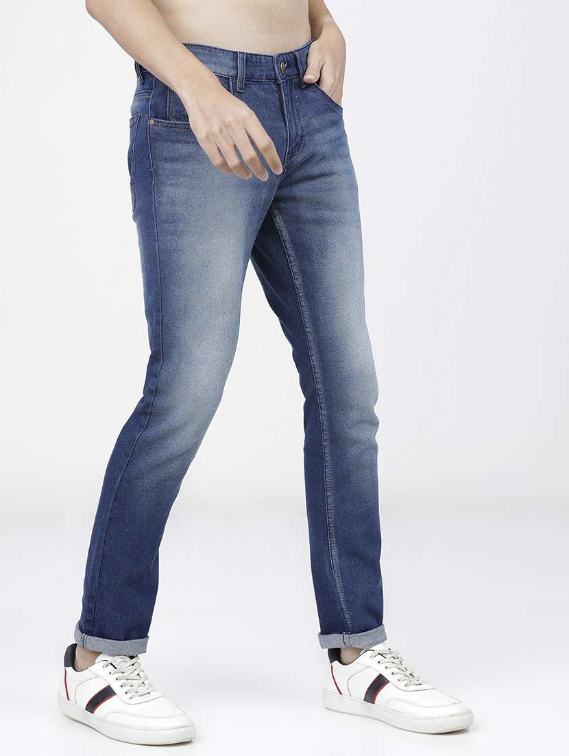 men plain slim fit mid rise jeans - 21596248 -  Standard Image - 1