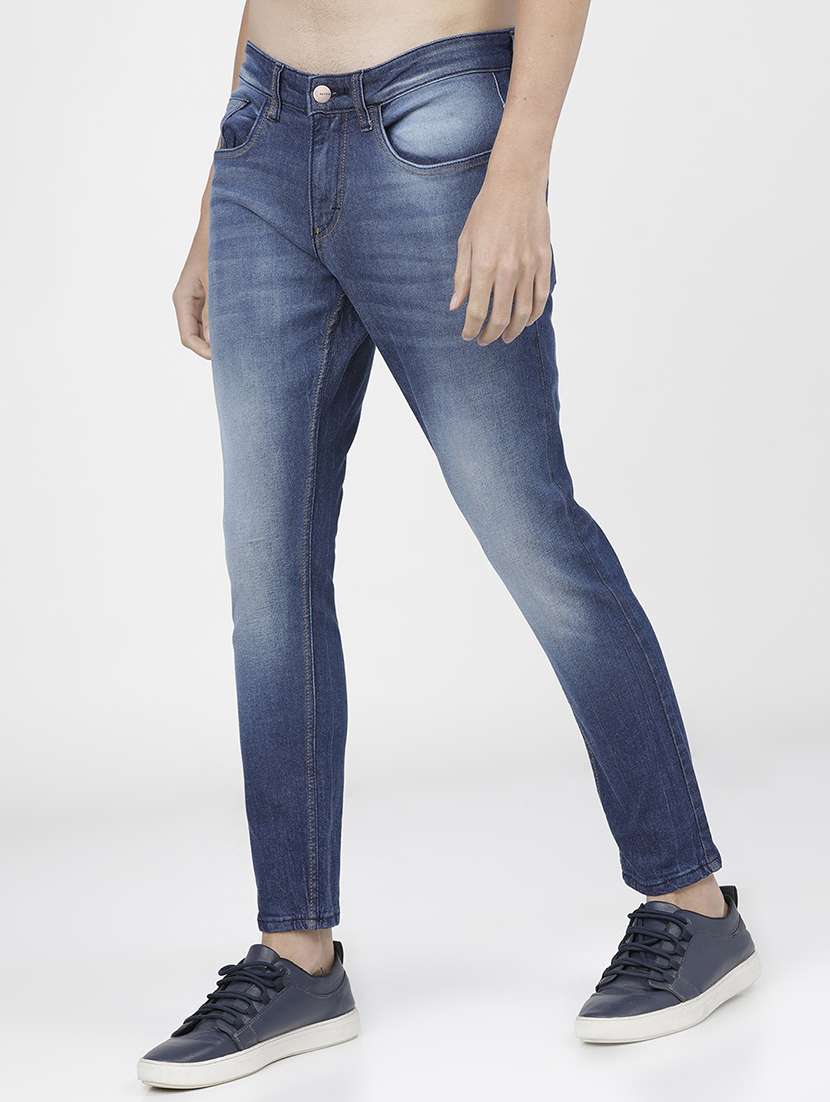 men plain slim fit mid rise jeans - 21596252 -  Standard Image - 1