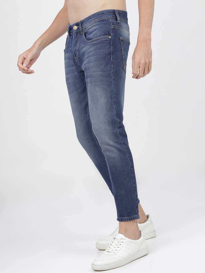 men plain slim fit mid rise jeans - 21596257 - Standard Image - 1