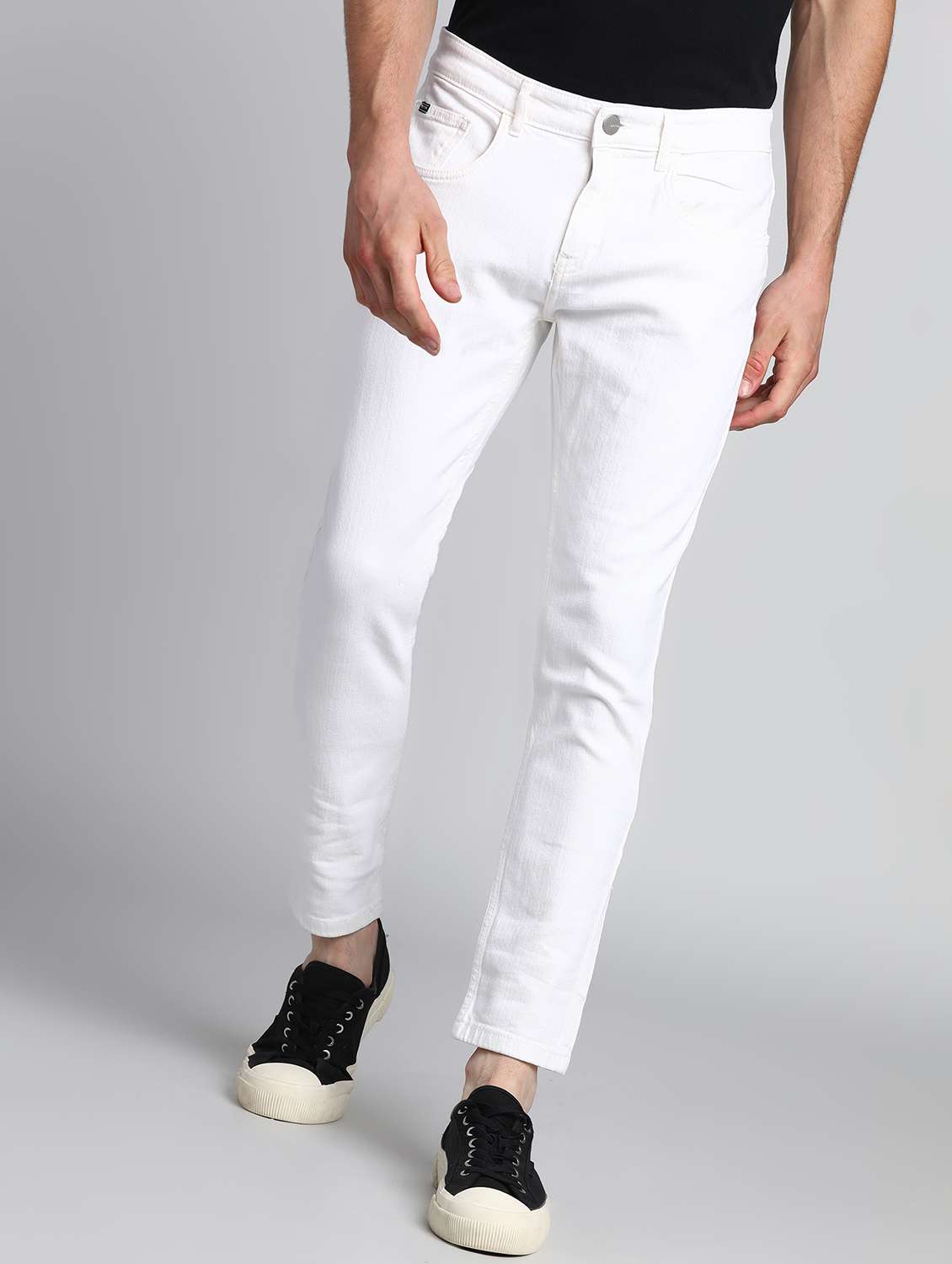 men solid mid rise slim fit jean
