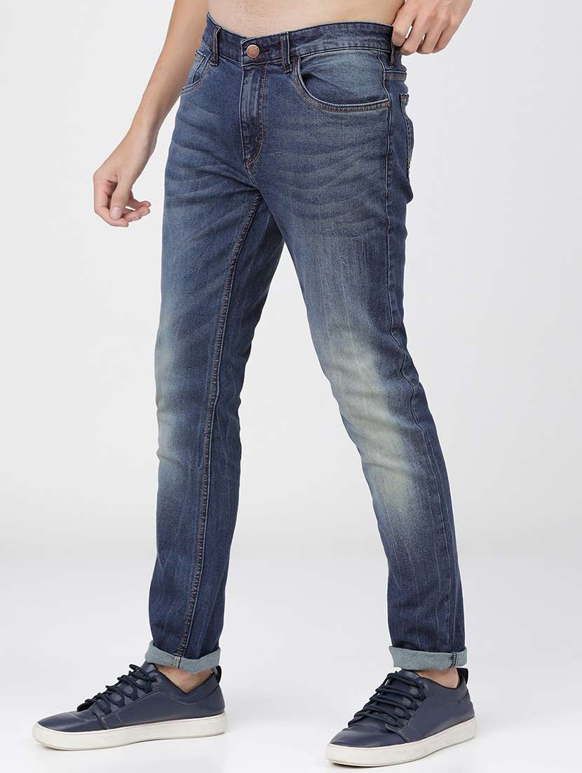 men plain slim fit mid rise jeans - 21596262 -  Standard Image - 1