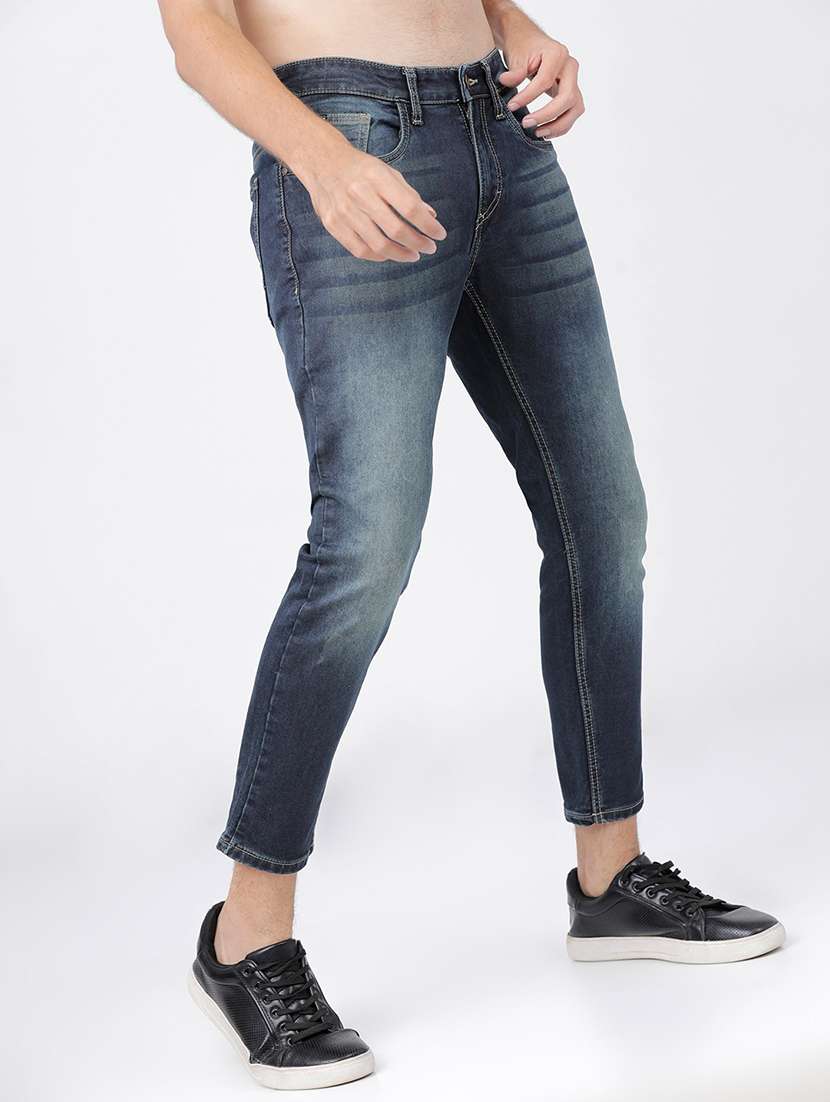men plain slim fit mid rise jeans - 21596269 -  Standard Image - 1