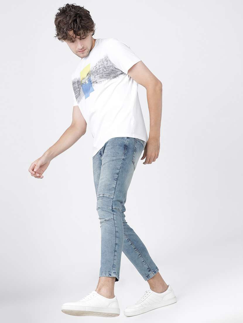 men plain slim fit mid rise jeans - 21596273 -  Standard Image - 4