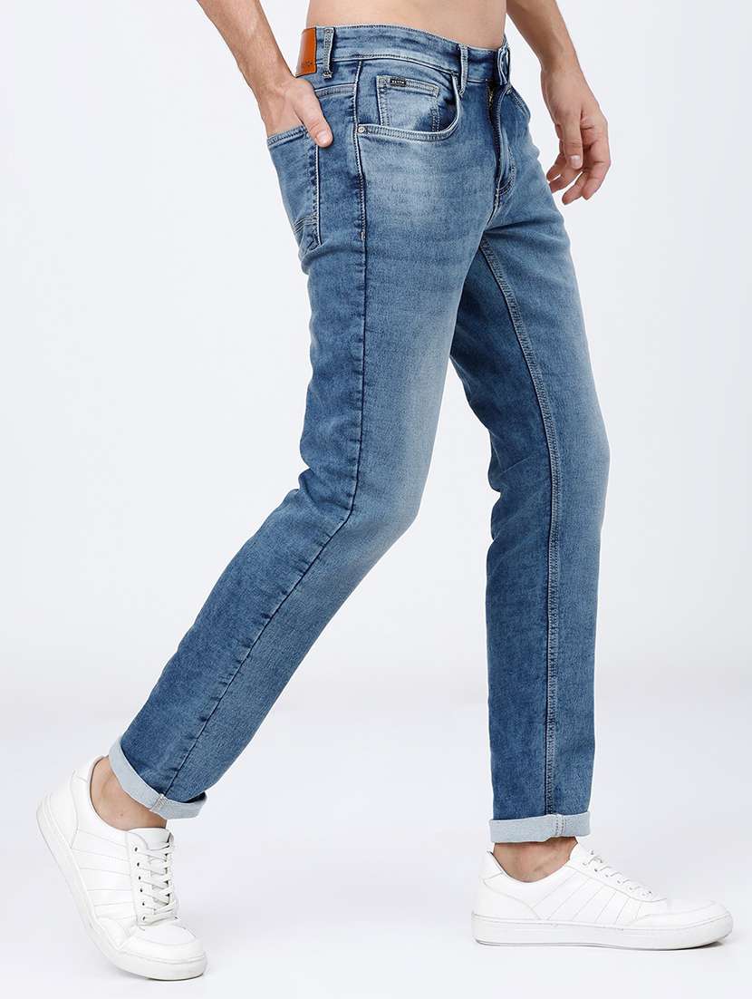 men plain slim fit mid rise jeans - 21596281 -  Standard Image - 1