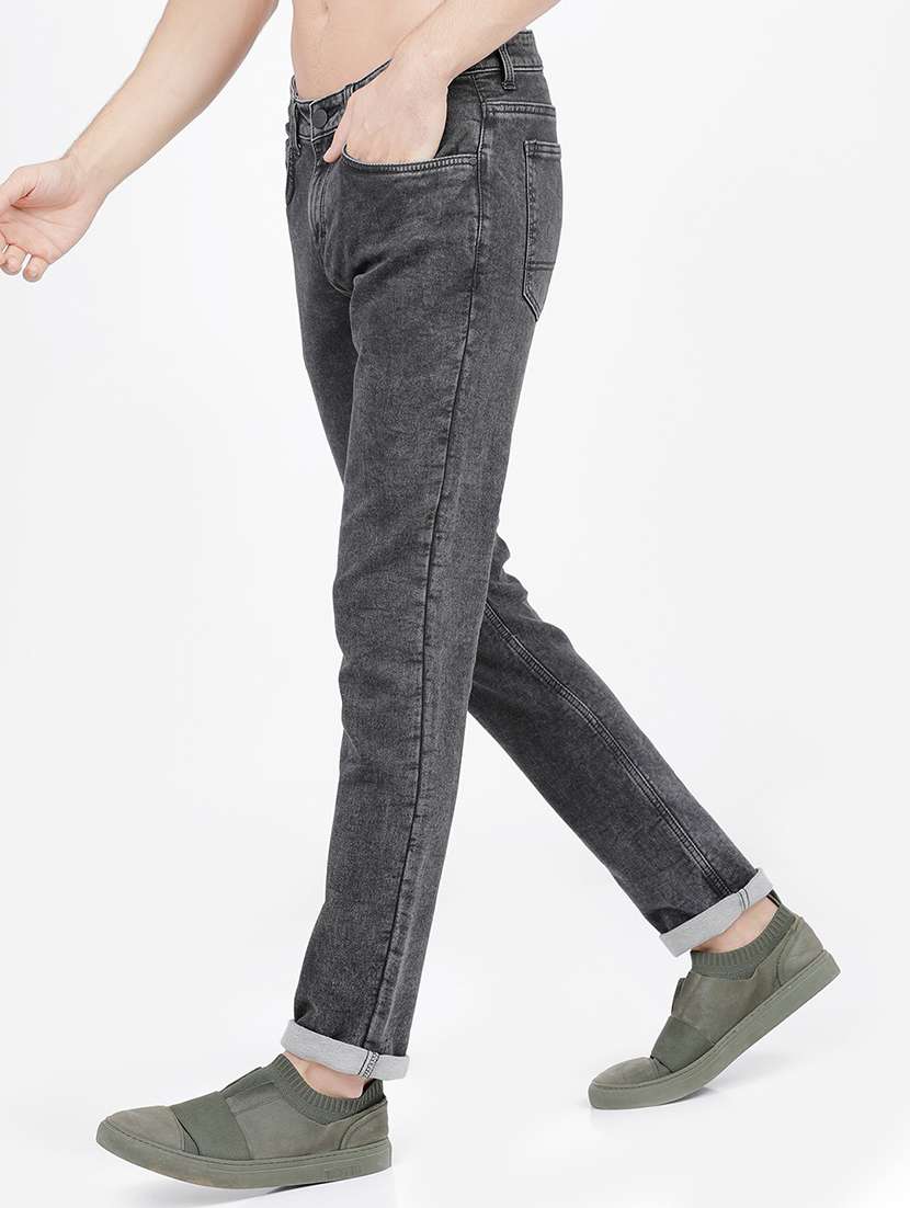men plain slim fit mid rise jeans - 21596284 -  Standard Image - 1