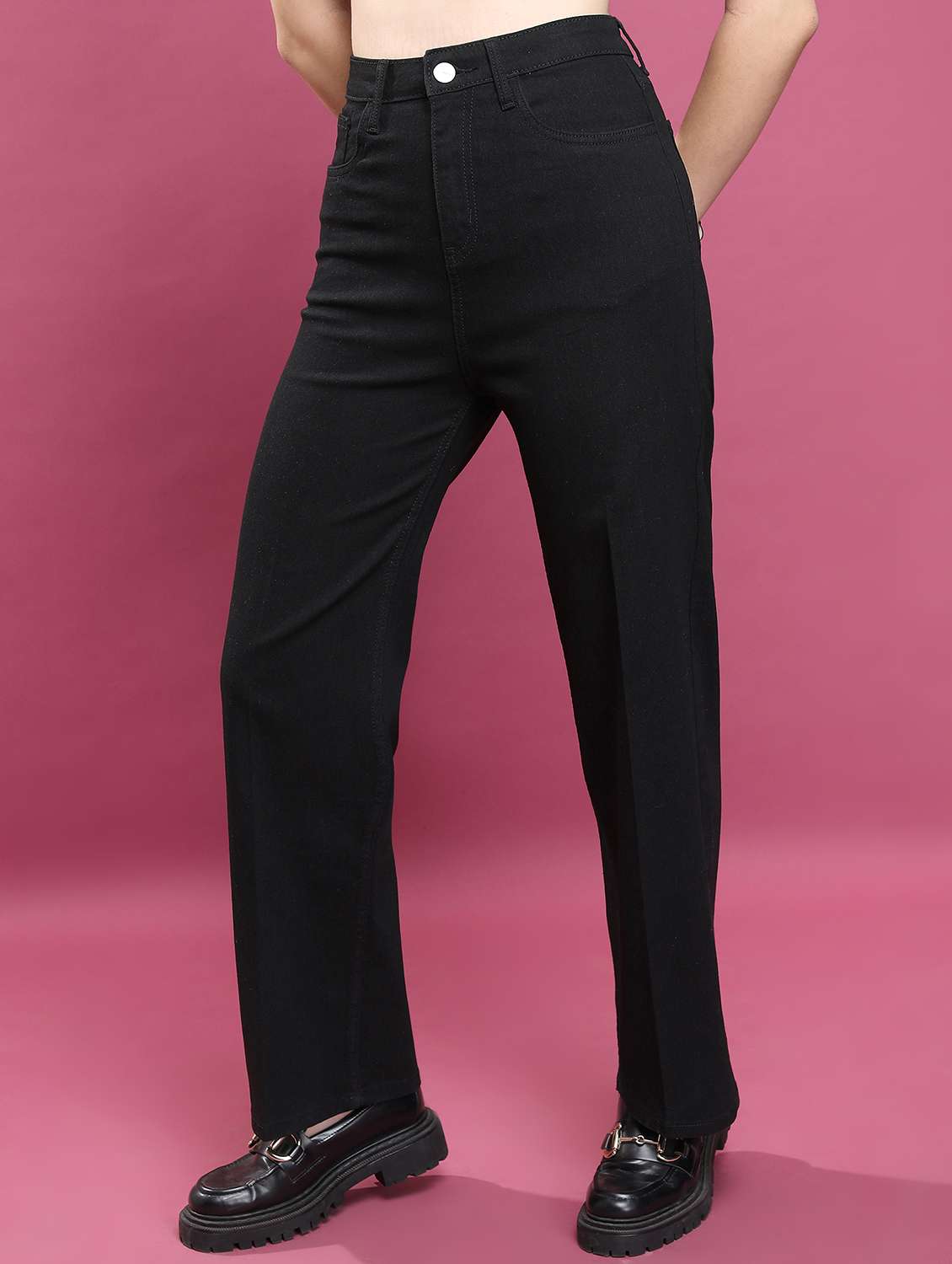 women solid high rise straight fit jean - 21596289 -  Standard Image - 1