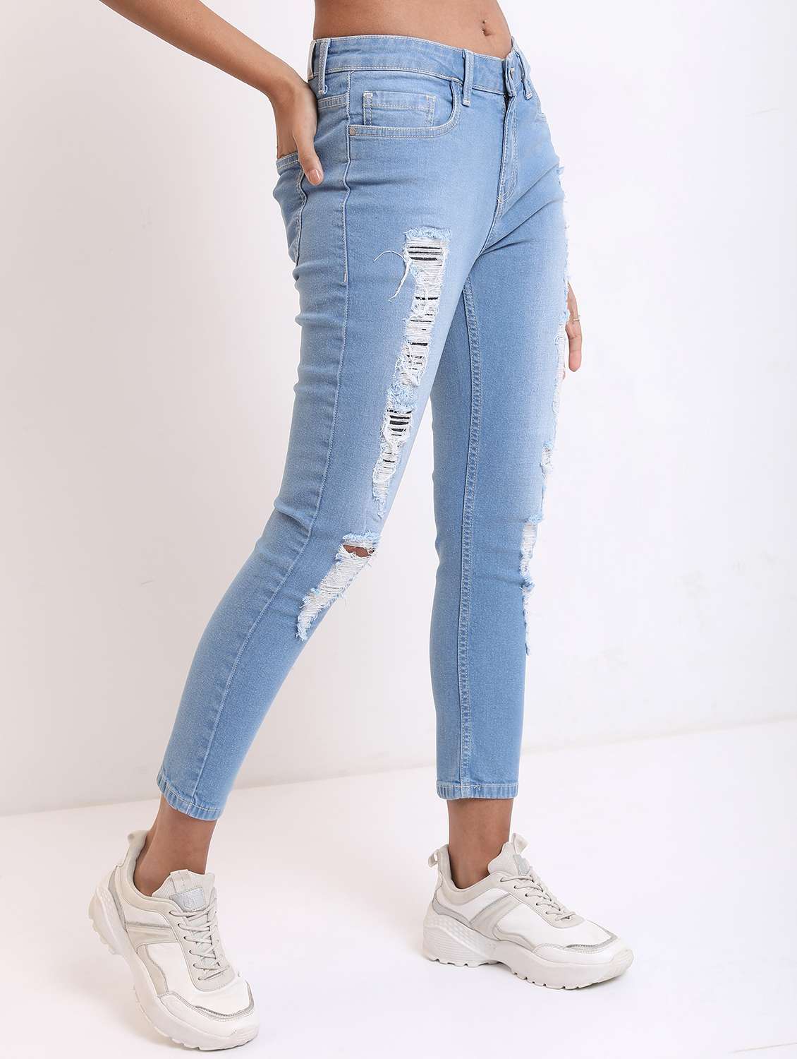 women distressed high rise slim fit jean - 21596292 -  Standard Image - 1
