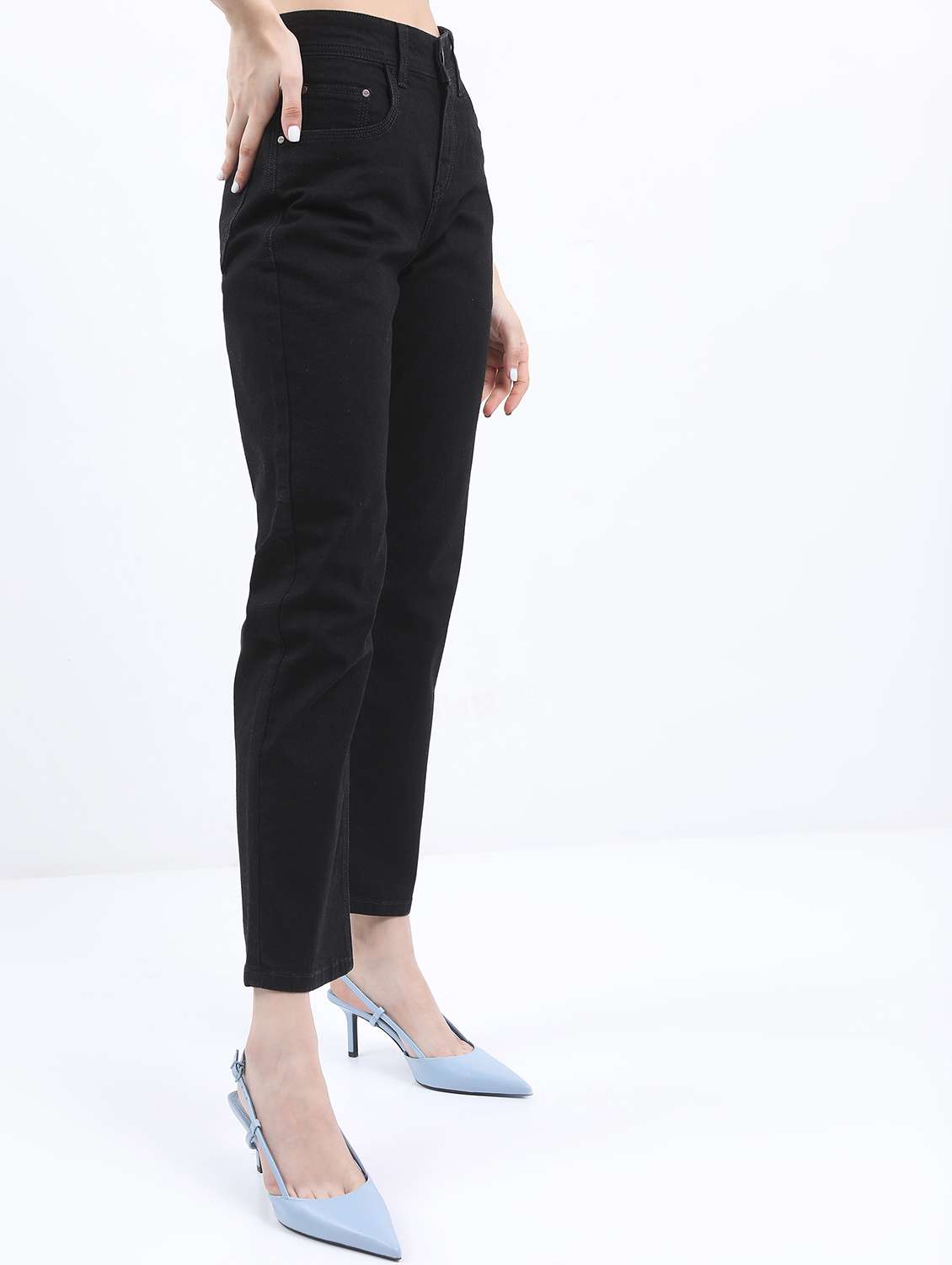 women solid high rise straight fit jean - 21596299 - Standard Image - 1