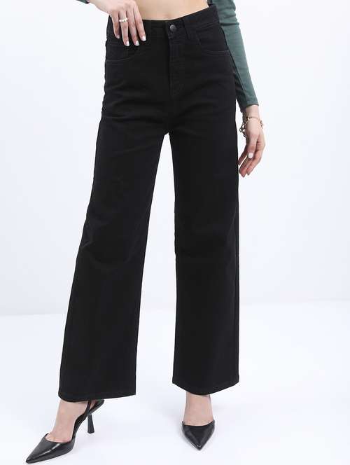 women solid high rise wide leg jean - 21596302 -  Standard Image - 0