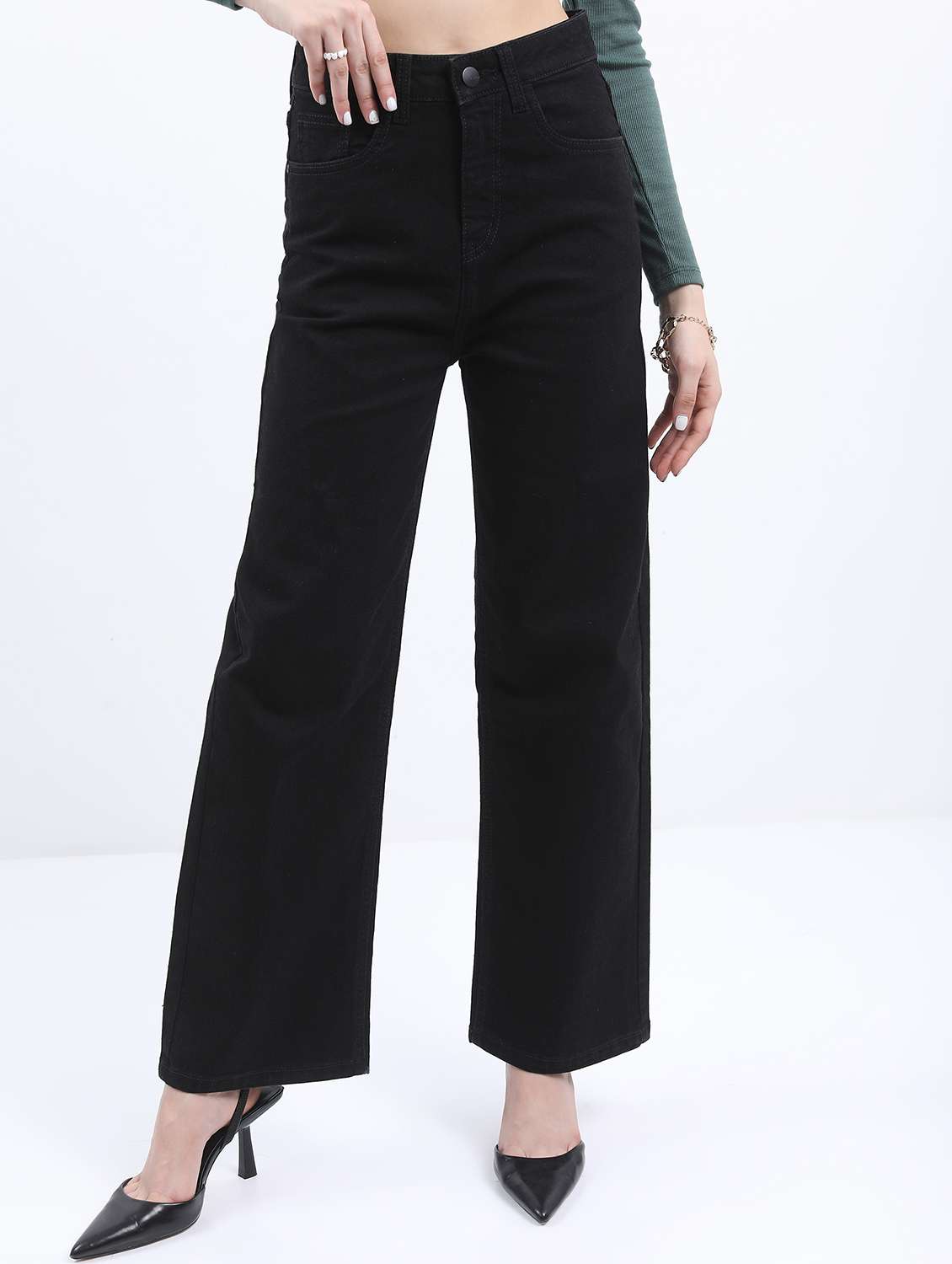 women solid high rise wide leg jean - 21596302 -  Zoom Image - 0