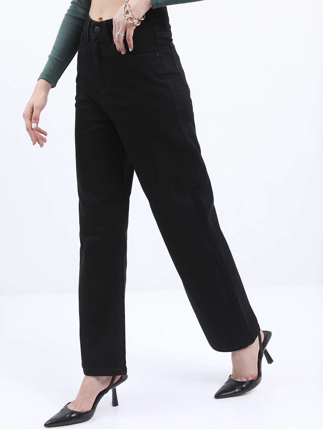 women solid high rise wide leg jean - 21596302 - Standard Image - 1