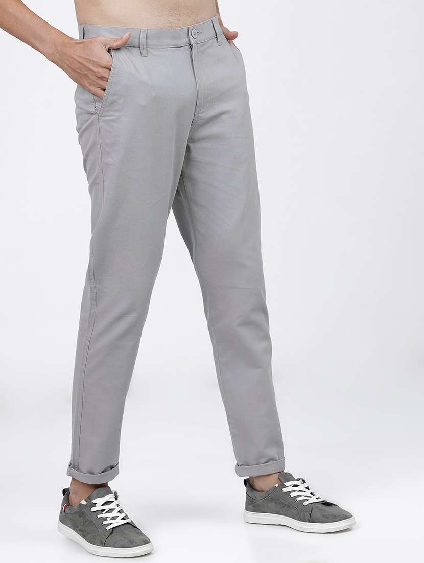 men solid mid rise chinos casual trouser - 21596383 -  Standard Image - 1