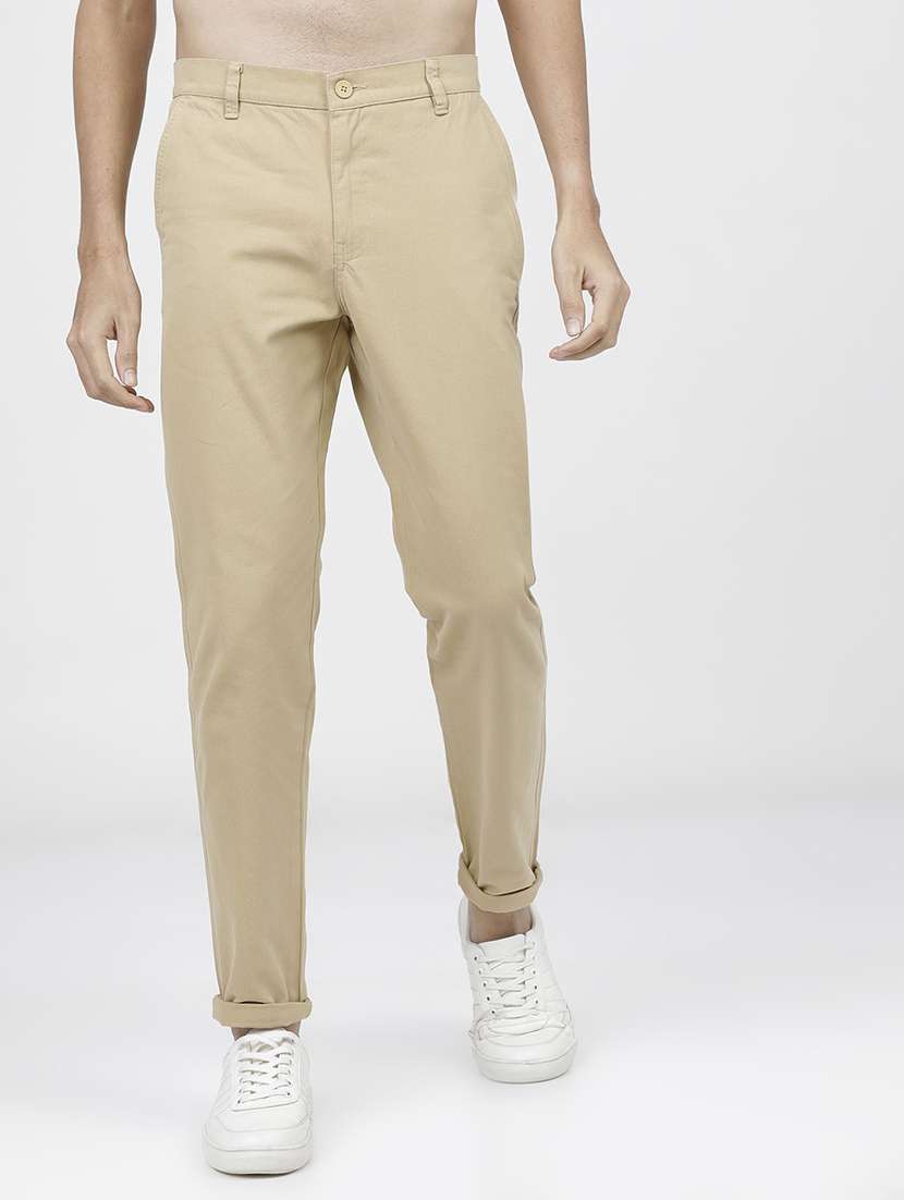 men solid mid rise chinos casual trouser