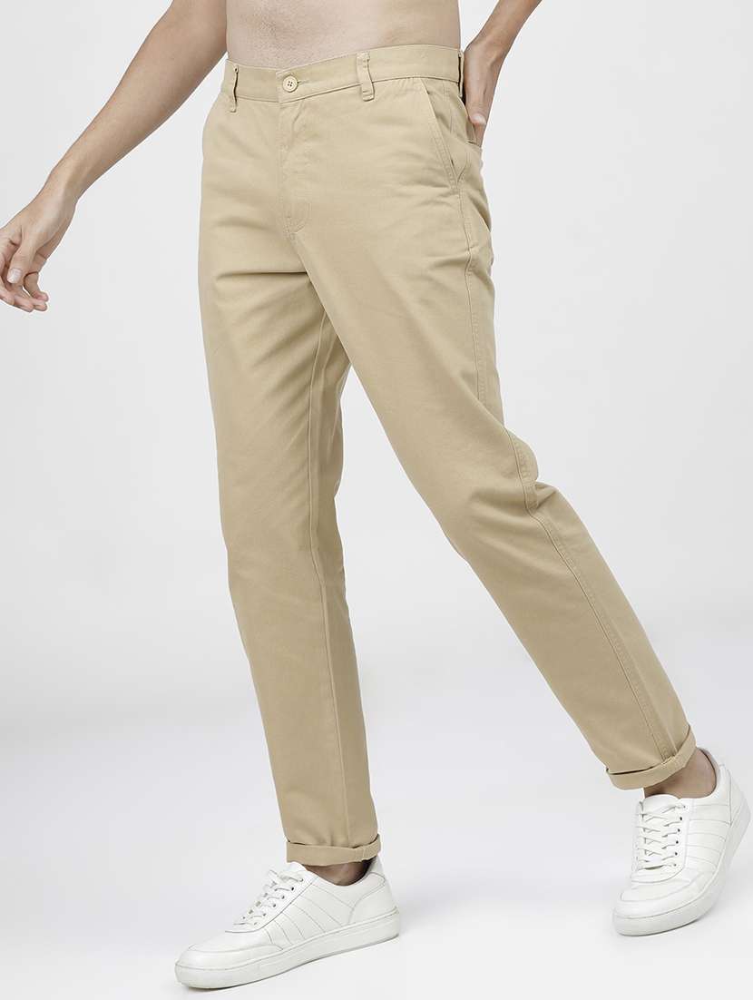 men solid mid rise chinos casual trouser - 21596387 - Standard Image - 1