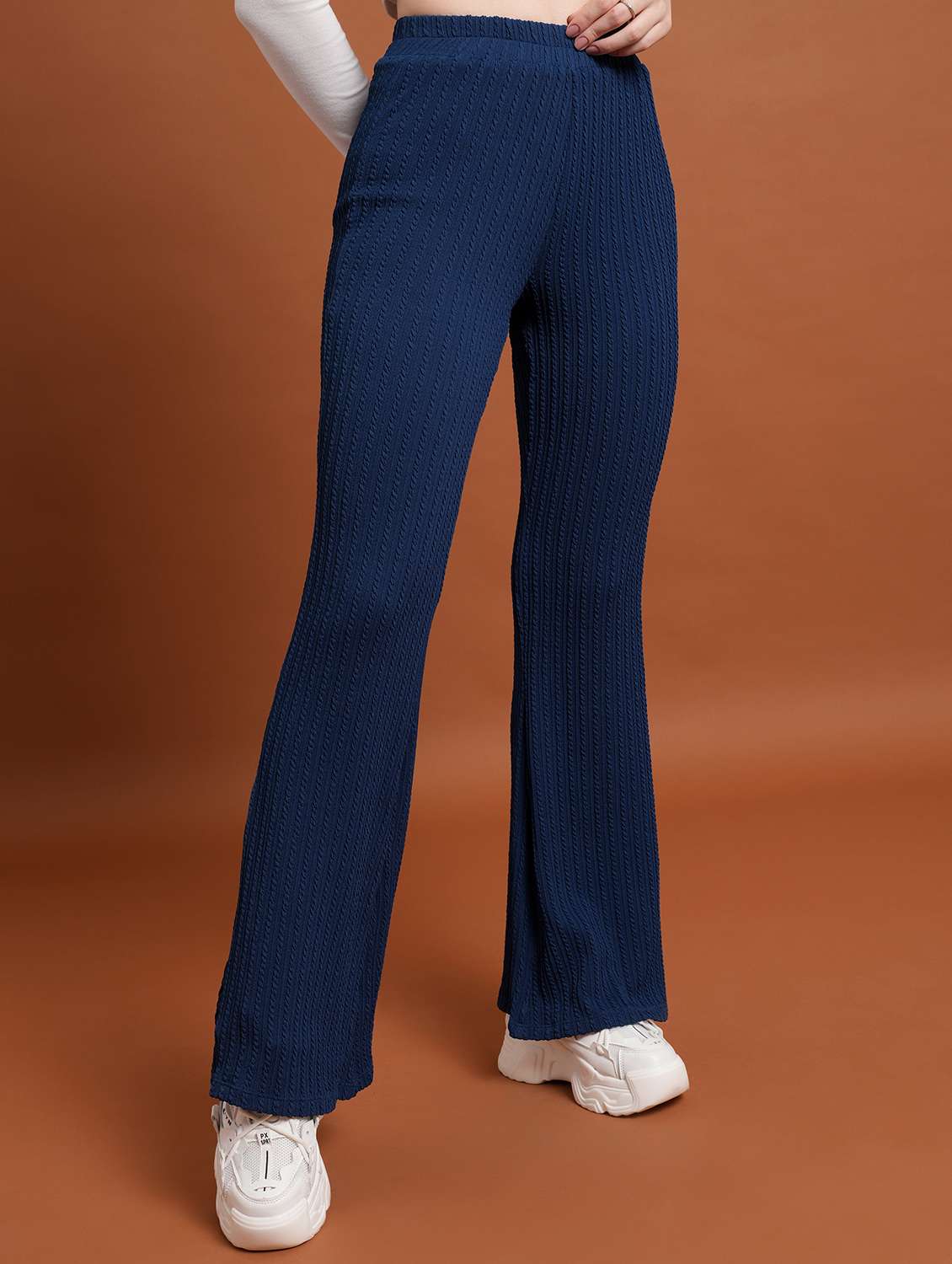 women blue self-designed bootcut trouser - 21596408 -  Standard Image - 1